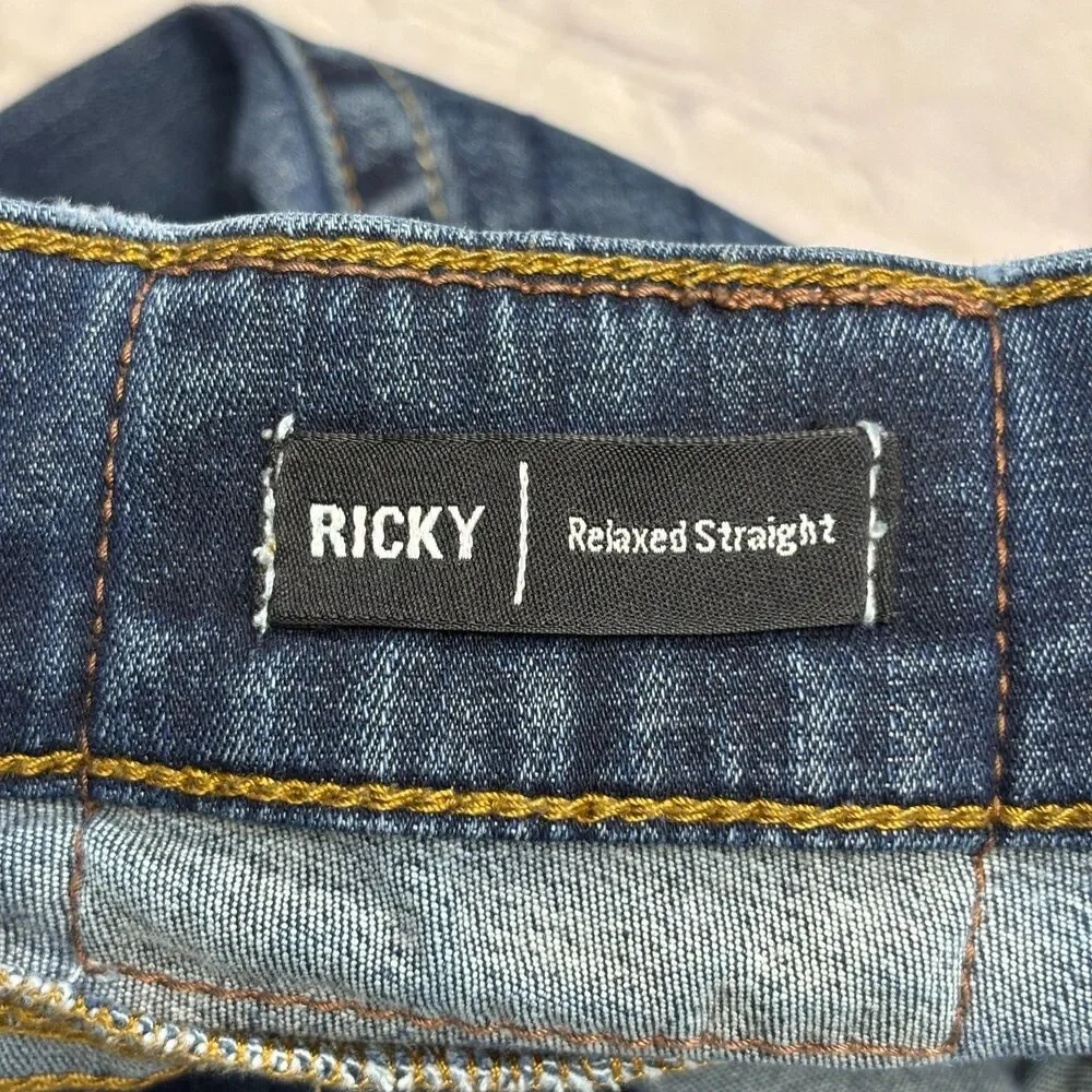 True Religion Men Flap Ricky Relaxed Straight Jeans Size 38 Blue Denim D130 -16